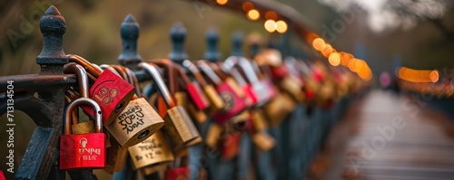 portrays numerous love locks symbolizing eternal love on a bridge Copy space photo