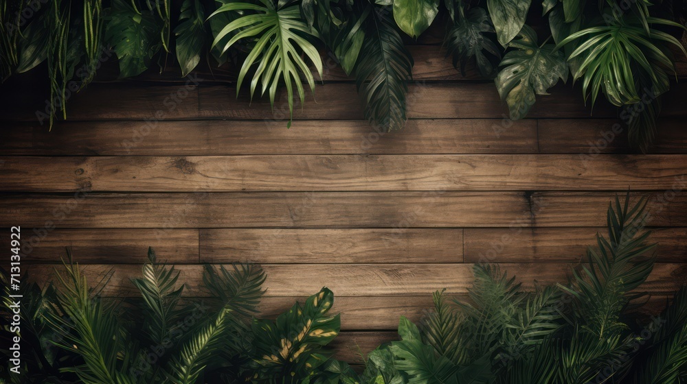 rustic wooden background with a Jungle theme and many wooden slats