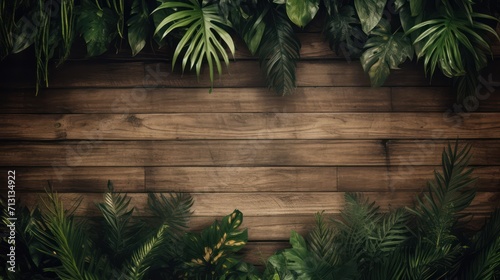 rustic wooden background with a Jungle theme and many wooden slats photo
