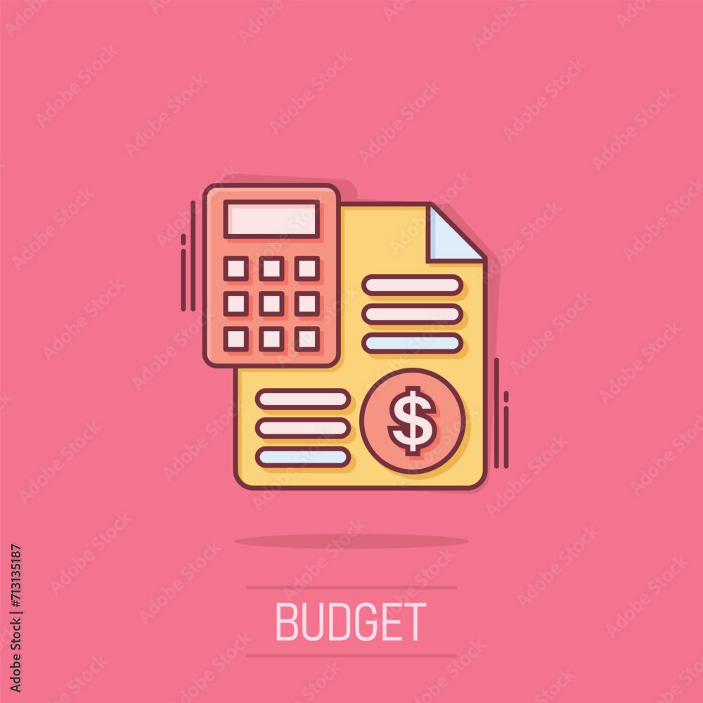 Money calculation icon in comic style. Budget banking vector cartoon illustration on isolated background. Financial payment splash effect business concept. Money calculation icon in comic style. Budget banking vector cartoon illustration on isolated background. Financial payment splash effect business concept.