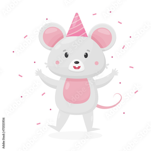 Cute mouse, vector illustration on white background