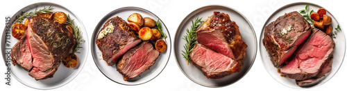 Côte de Boeuf or prime rib with fried potatoes, top view