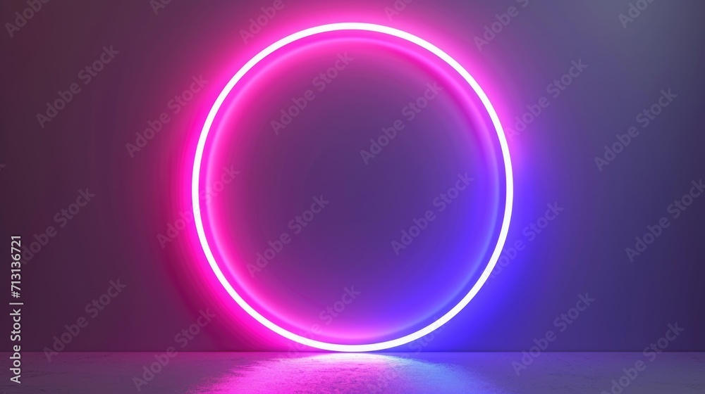 Neon glowing frame in the shape of a circle