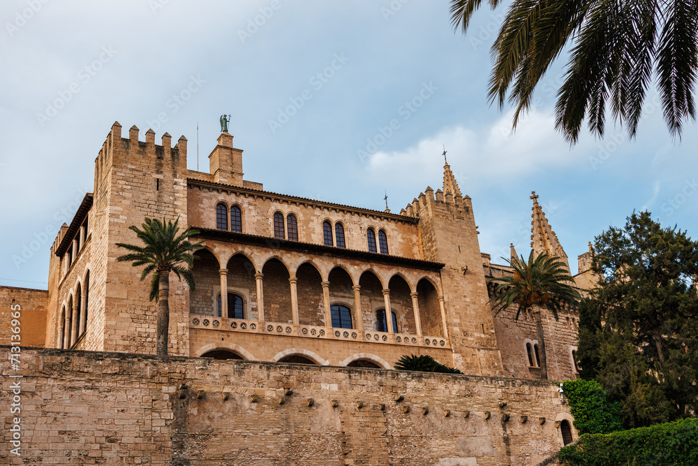 Historic building Royal Palace of La Almudaina in Palma de Mallorca at Balearic Islands, Spain