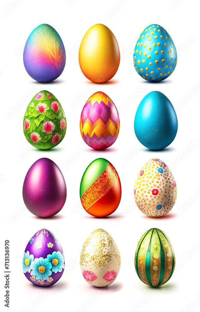 Pattern of Eye Catching Colorful Easter Eggs on White Background Pattern of Eye Catching Colorful Easter Eggs on White Background