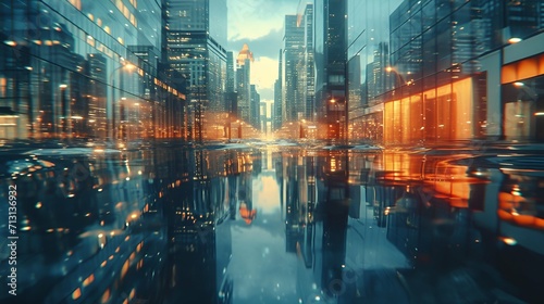 Liquid architecture flows through a city of glass.