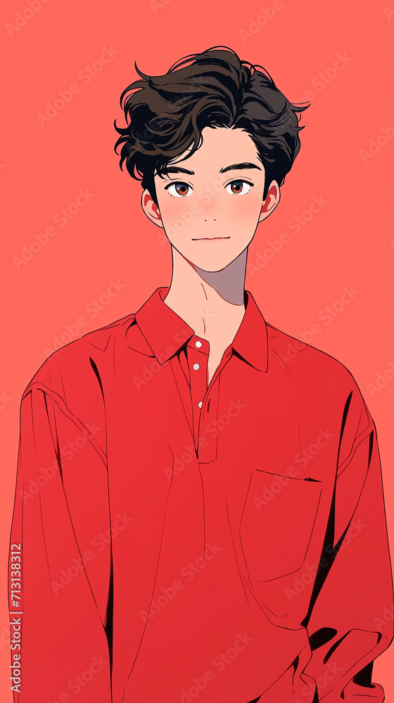 Obraz premium Hand drawn cartoon anime fashion illustration of handsome handsome boy 