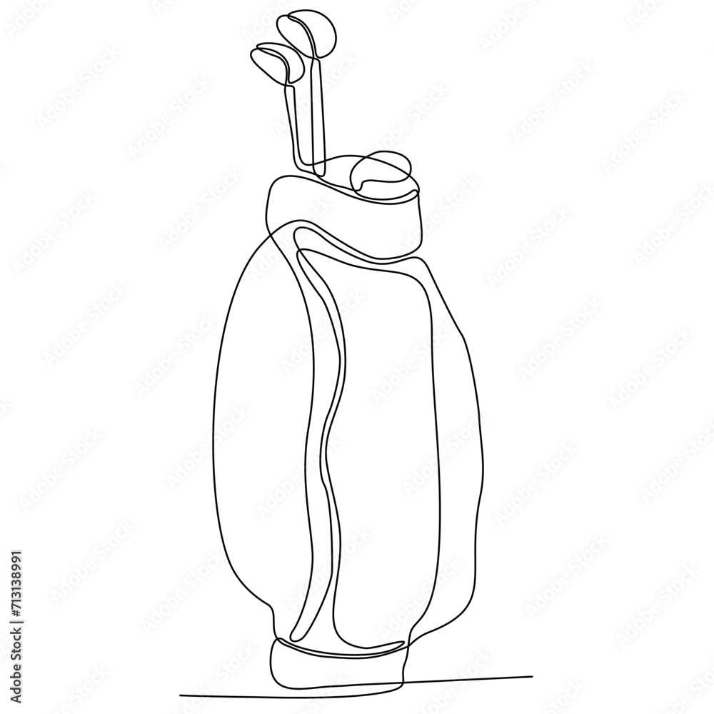 Continuous line drawing of golf bag and golf club vector illustration minimalistic concept against white background Continuous line drawing of golf bag and golf club vector illustration minimalistic concept against white background
