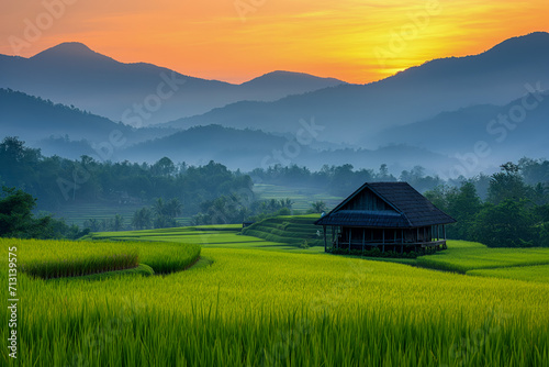 Golden Sunrise Over Terraced Rice Fields © Suplim