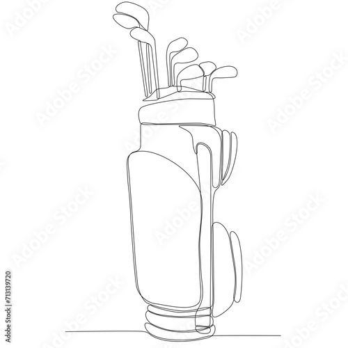 Continuous line drawing of golf bag and golf club vector illustration minimalistic concept against white background