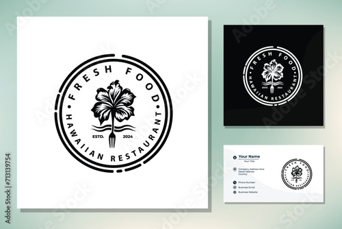 Vintage Hibiscus Fork Hawaii Restaurant Bar Logo Emblem design inspiration