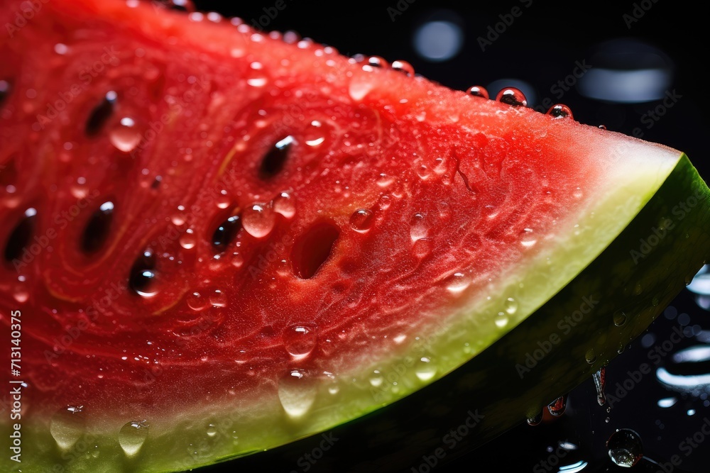 A slice of watermelon with refreshing droplets. A slice of watermelon with refreshing droplets.