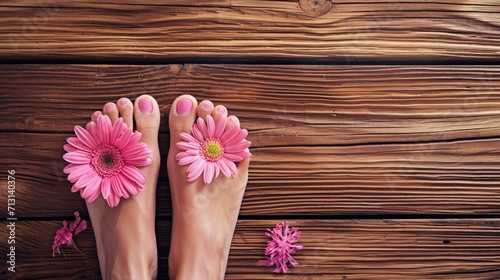 A close-up image of a person's feet adorned with beautiful pink flowers. Perfect for adding a touch of femininity and elegance to any project