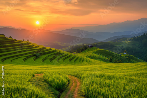 Sunset Over Terraced Rice Fields