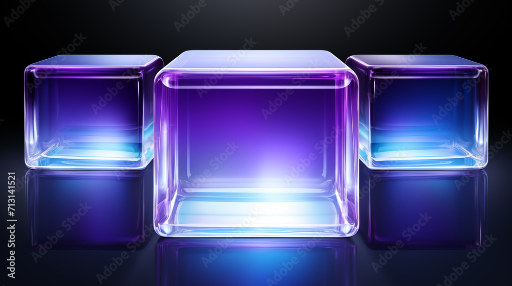 Abstract neon background with purple transparent blocks. - obrazy, fototapety, plakaty 