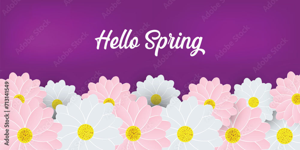 Hello Spring flowers background