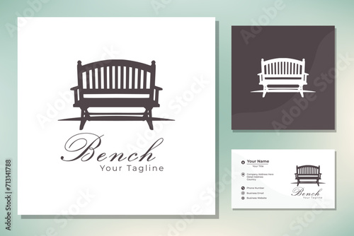 Single Wooden Bench silhouette in Park for story memories illustration logo design