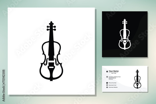 Line Art Violin Viola Fiddle Cello with bass Clef music note instrument logo design inspiration
