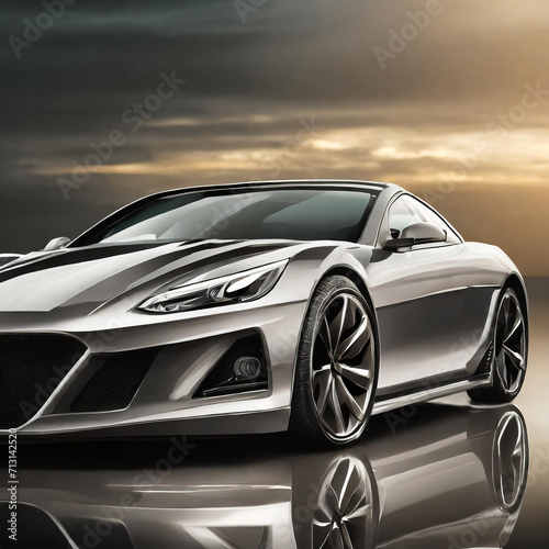 Luxury Sports Car Showcased Against  cloudy background..