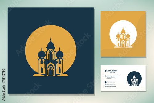 Islamic Holy Month of Ramadan Kareem color mosque with line art design, vector illustration (ID: 713142730)