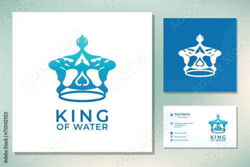 Blue King Crown with Aqua Water Sea Waves for Boat Ship logo design