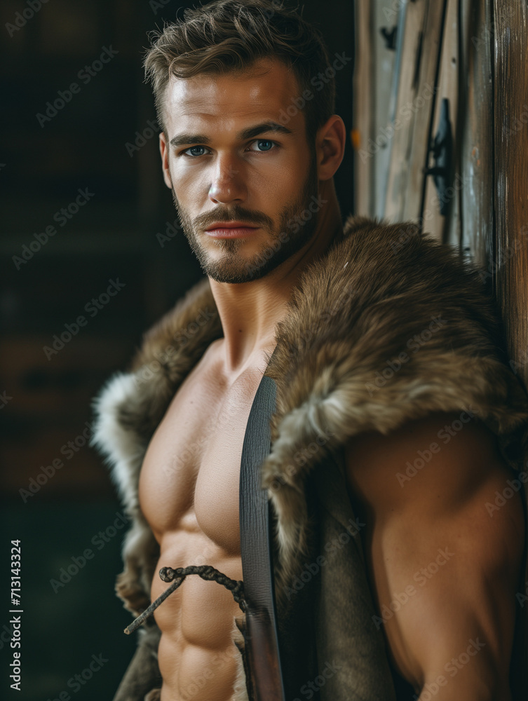 fur clad hunter man portrait - generative ai fur clad hunter man portrait - generative ai