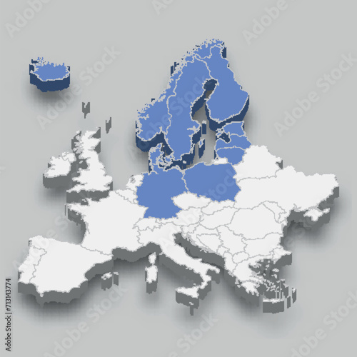 Council of the Baltic Sea States location within Europe 3d map