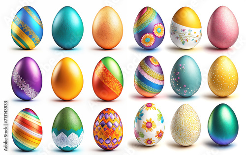 Pattern of Amazing Multi Colored Easter Eggs on White Background
