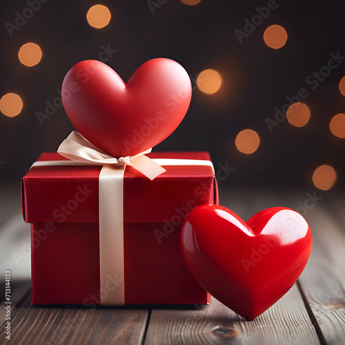 Red heart shaped gift box with red ribbon