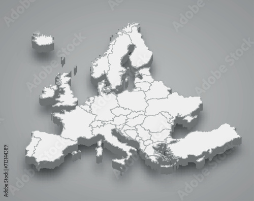 Europe 3d map with borders states