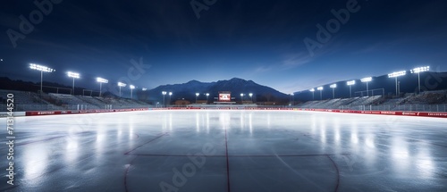 Ice hockey stadium. Empty hockey ice rink sport arena.