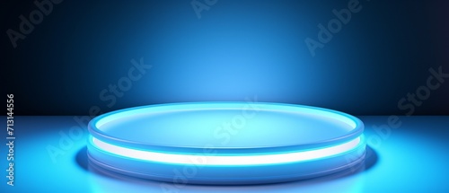 Minimalistic abstract blurry light. Bright blue round neon lights.