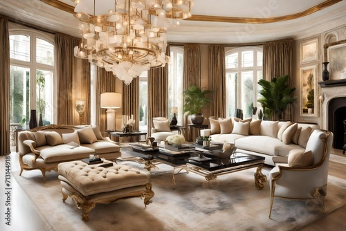 Luxury livingroom in affluent home with expensive furnishings
