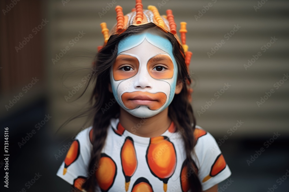 girl with face painted like a clownfish