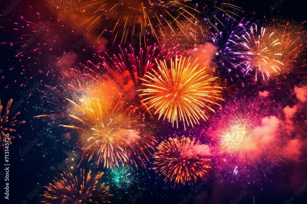 Colorful fireworks lighting up the sky in a festive celebration. Generative AI