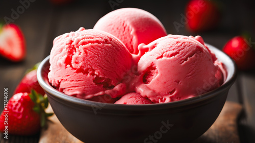 お皿に盛り付けたストロベリーアイスクリーム photo