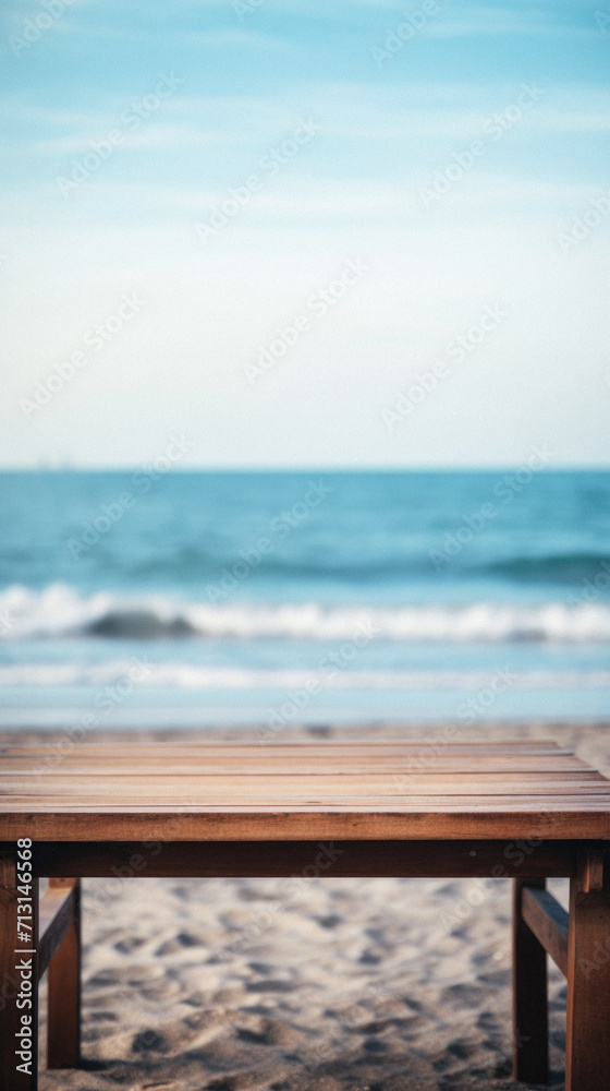 Wooden table ocean bokeh background, empty wood desk surface product display mockup with blurry sea water sunny beach abstract summer travel backdrop advertising presentation. Mock up, copy space. Wooden table ocean bokeh background, empty wood desk surface product display mockup with blurry sea water sunny beach abstract summer travel backdrop advertising presentation. Mock up, copy space.