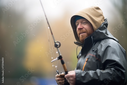 fisher in waterproof gear casting a spinning reel