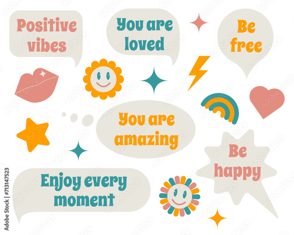 Set of speech bubbles with motivational quotes on a white background. Vector.