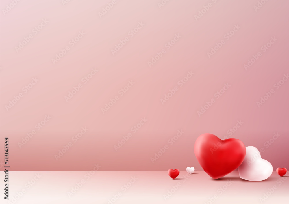3D Valentine's Day Hearts, Minimal Mockup for Romantic Displays and Products