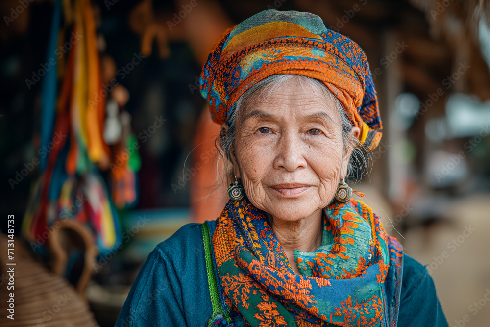 Elderly Woman in Traditional Attire 