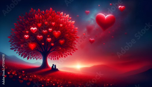 Romantic Twilight Under the Heart Tree