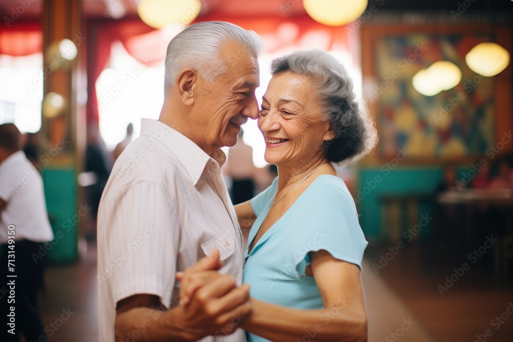 elderly couple salsa dancing in a hall elderly couple salsa dancing in a hall