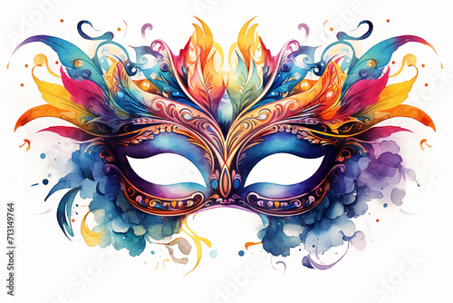 Luxury carnival mask. Realistic colorful feathers accessory isolated on white background photo