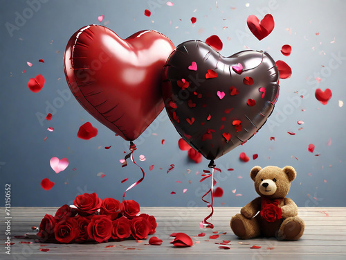 Valentines Day background with teddy bear Generative Ai