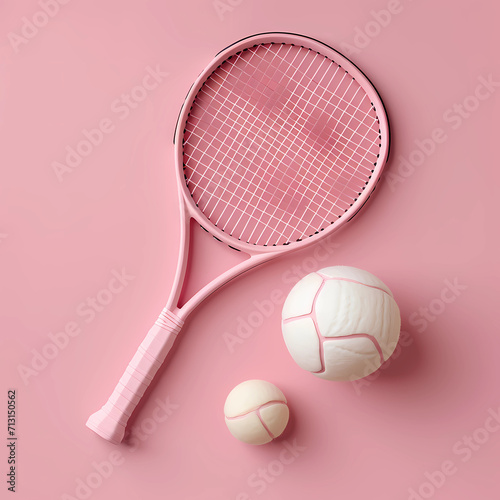 tennis racket and ball, Soft pink set tennisball © Mel