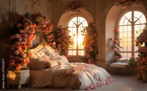 Sunset Dreams in a Room Adorned with Flo