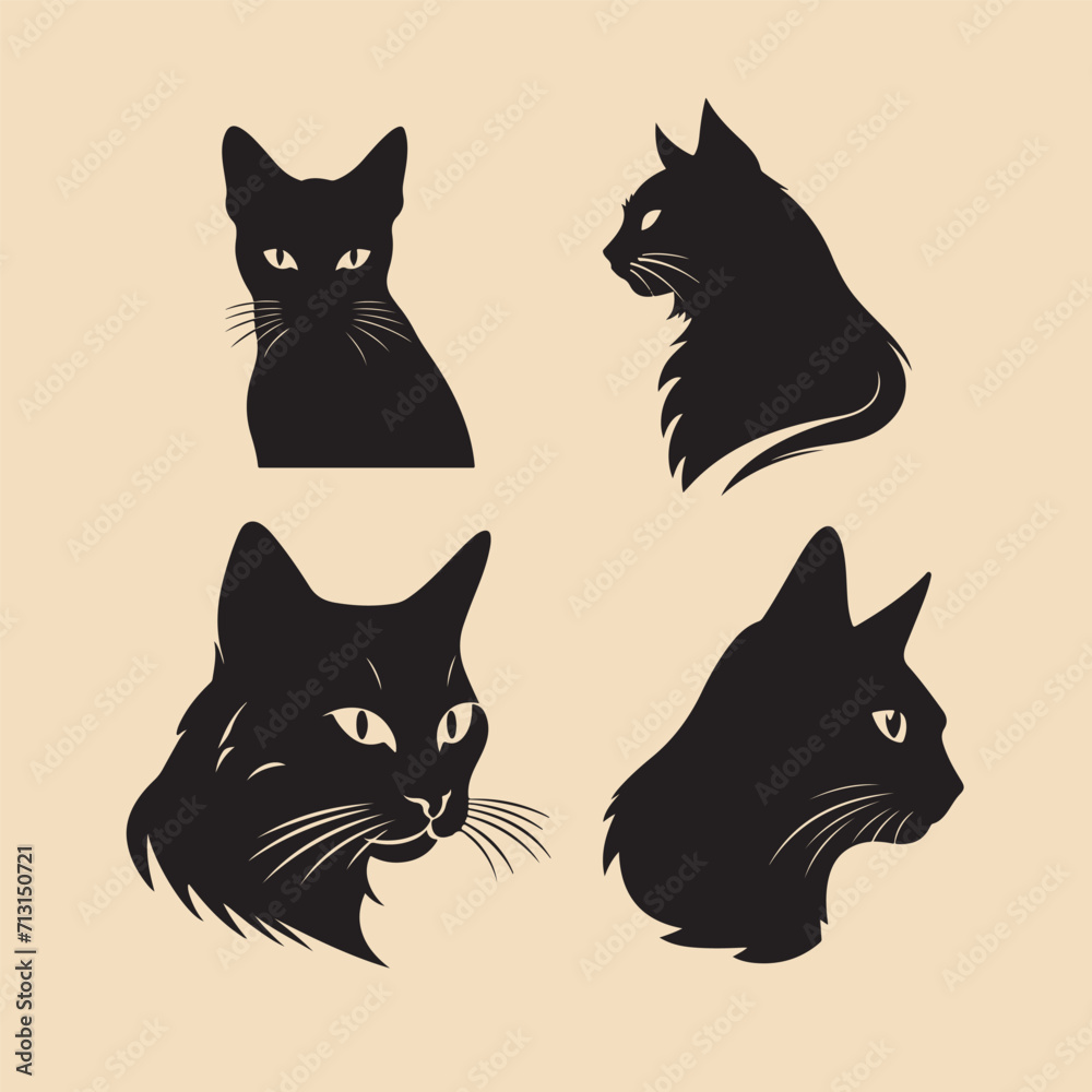 cat head set silhouette Clipart