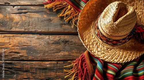 Mexico cinco de mayo wood background mexican sombrero photo