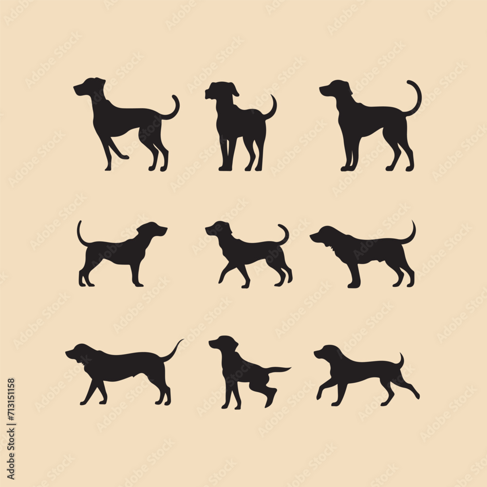 Charlie dog set silhouette Clipart on a hex color background